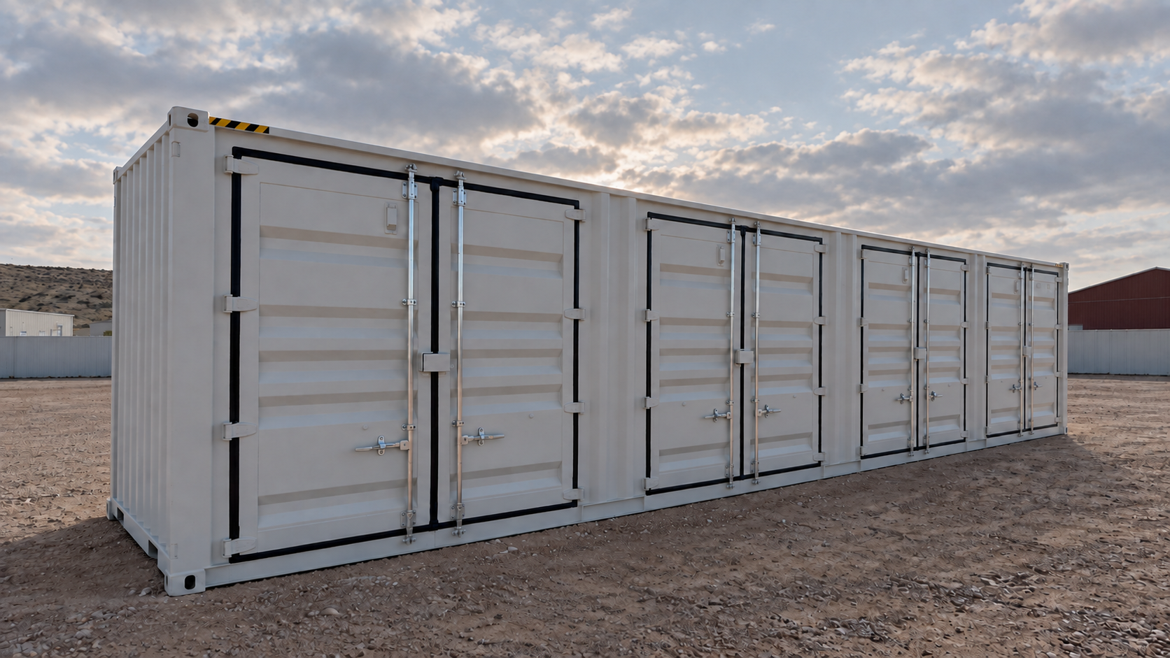 White four-door open side container with its side doors closed
